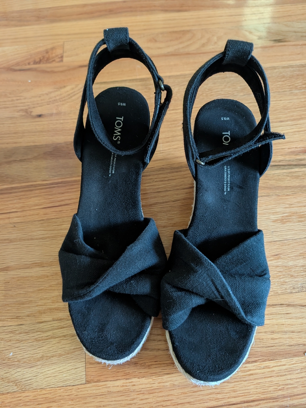 TOMS Black Knotted Espadrille Wedge Sandals
